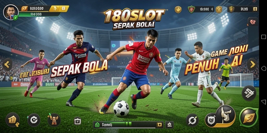 Tampilan gameplay seru dari 180SLOT dengan aksi sepak bola mendebarkan.