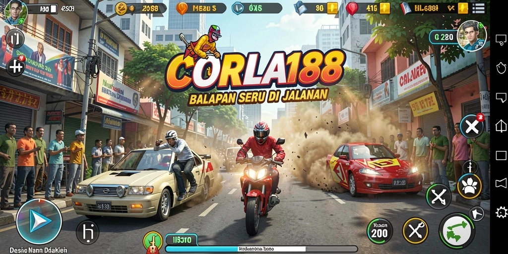 Gameplay seru CORLA188 dengan mobil balap yang menantang.