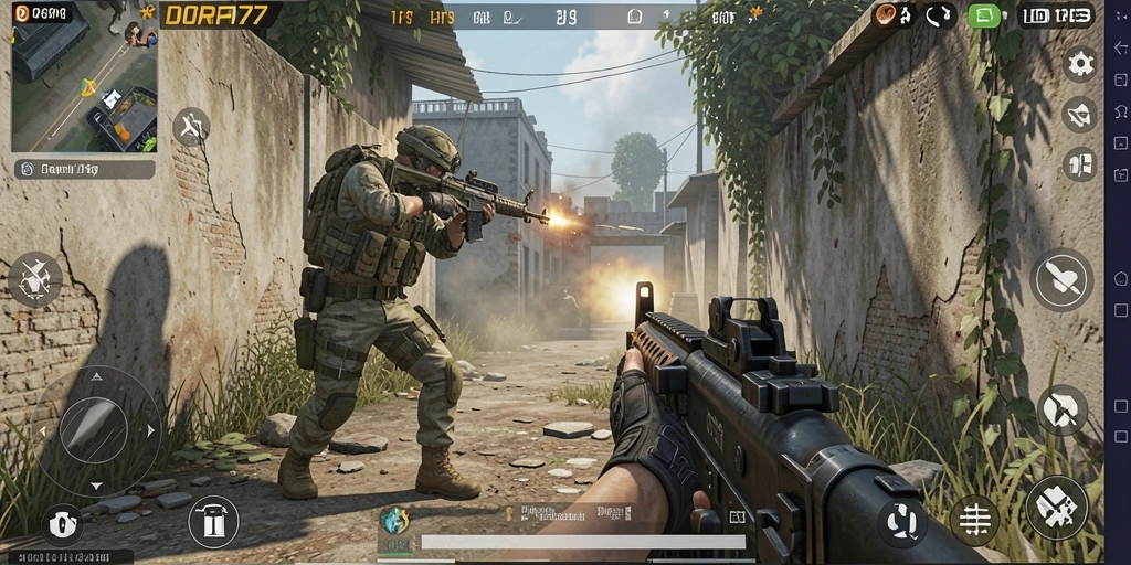 Gameplay DORA77 yang intens dengan aksi tembak-menembak seru.