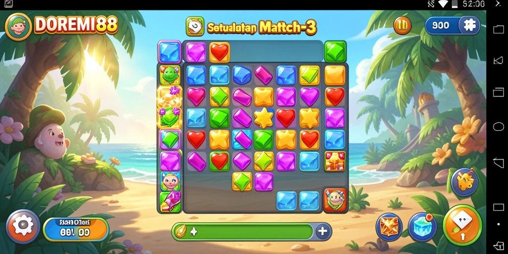 Screenshot DOREMI88 menunjukkan gameplay seru dalam level Match-3.