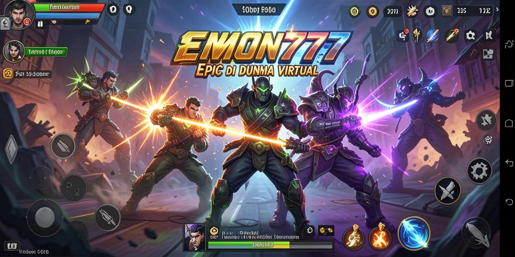 Screenshot gameplay EMON777 menampilkan pertarungan aksi tinggi.