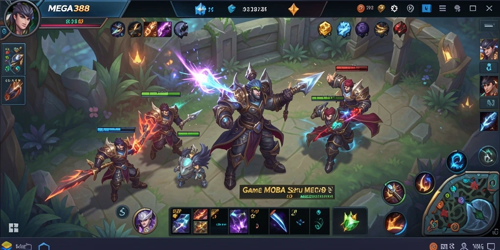 Tampilan gameplay seru dalam pertempuran MOBA MEGA388.