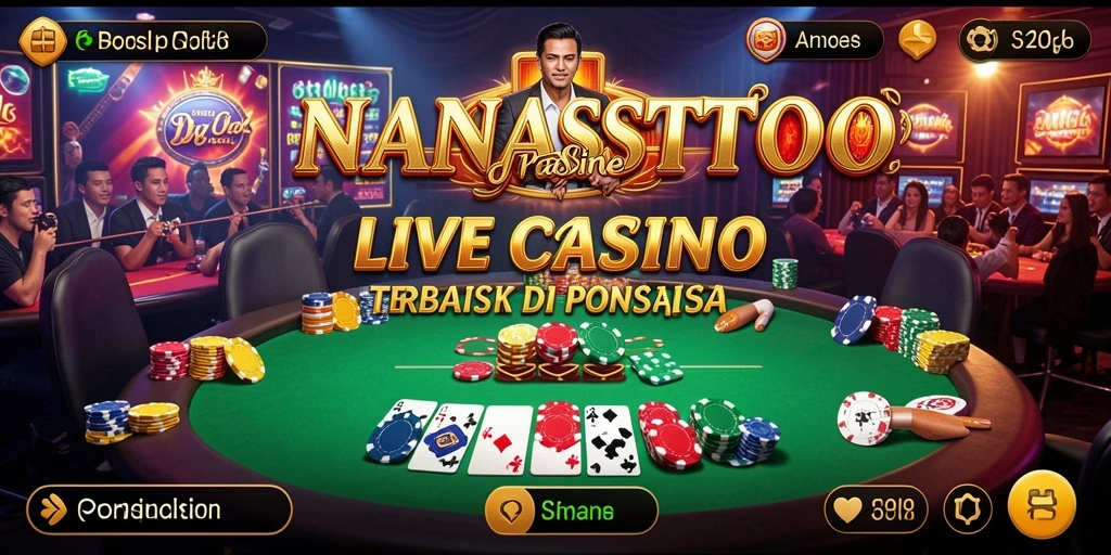 Screenshot gameplay NANASTOTO menunjukkan dealer langsung dan suasana kasino yang nyata.
