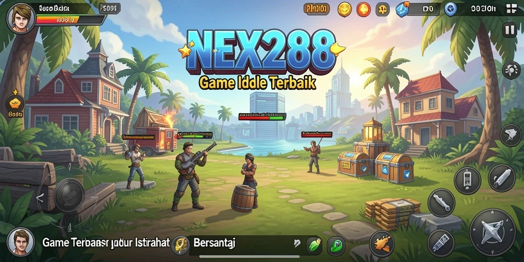 Screenshot gameplay NEX288 menampilkan karakter yang berkembang dengan grafis cerah.