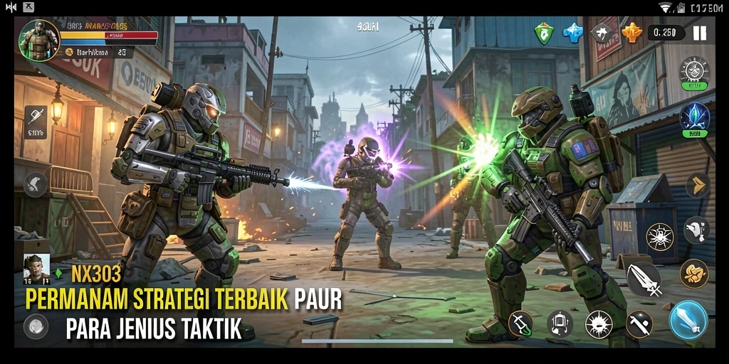 Screenshot gameplay NX303 dengan aksi strategi yang intens.