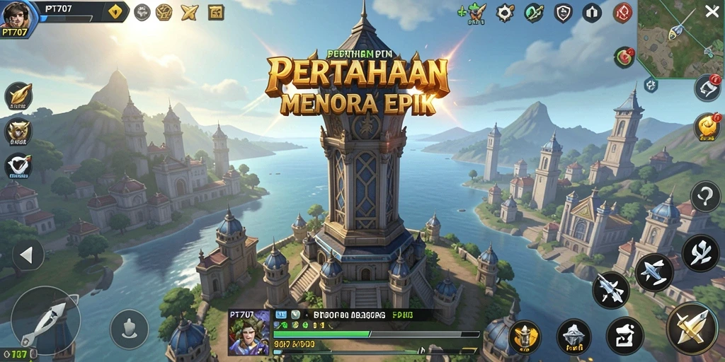 Tangkapan layar gameplay PT707 menampilkan menara yang sedang berfungsi melawan serangan musuh.