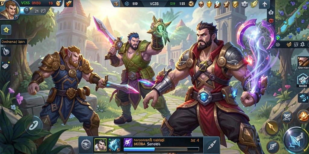 Screenshot utama VC55 menampilkan aksi seru dalam permainan MOBA.